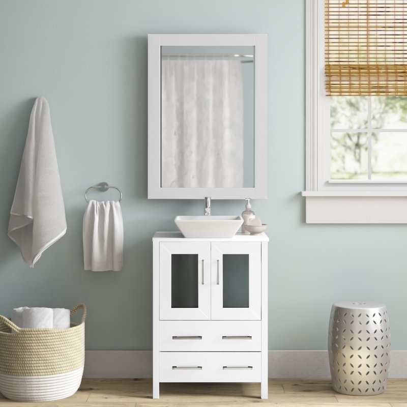  Ensemble de meuble-lavabo simple 24 "avec miroir, Blanc