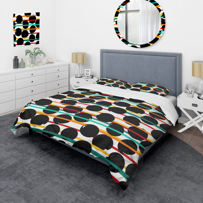Black Circle Dots - Ensemble de housse de couette à motif abstrait - Microfibre de polyester