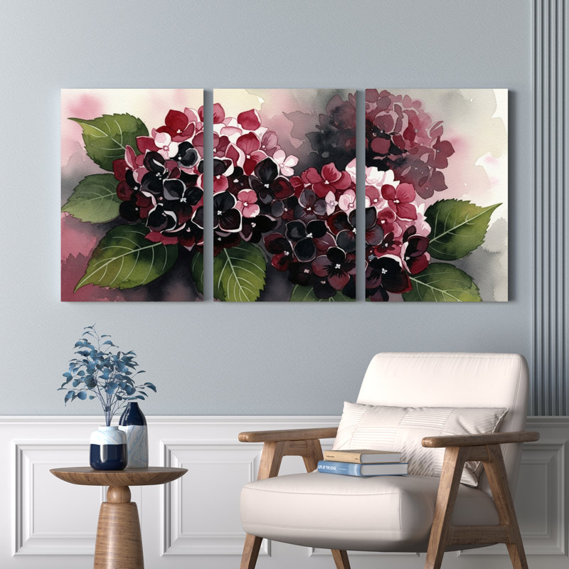 Tableau mural sur toile à motif floral d'hortensia (paquet de 3), H 18 po x l 36 po