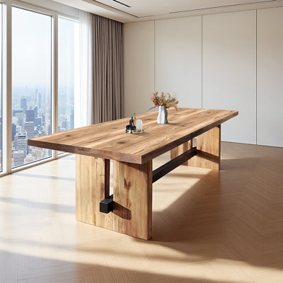 Solid wood rectangular conference table by Millwood Pines