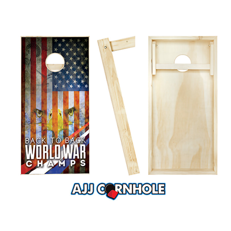 Ensemble de cornhole en bois massif 2 po x 4 pi dos à dos World War Champs, Multicolore