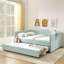 Lit de jour double, lit de jour rembourré en vichy équipé d'un cadre de lit gigogne escamotable et d'une poche de rangement latérale, canapé-lit multifonctionnel en bois massif pour chambre d'enfant et chambre d'amis - Cyan-131204915-131204917