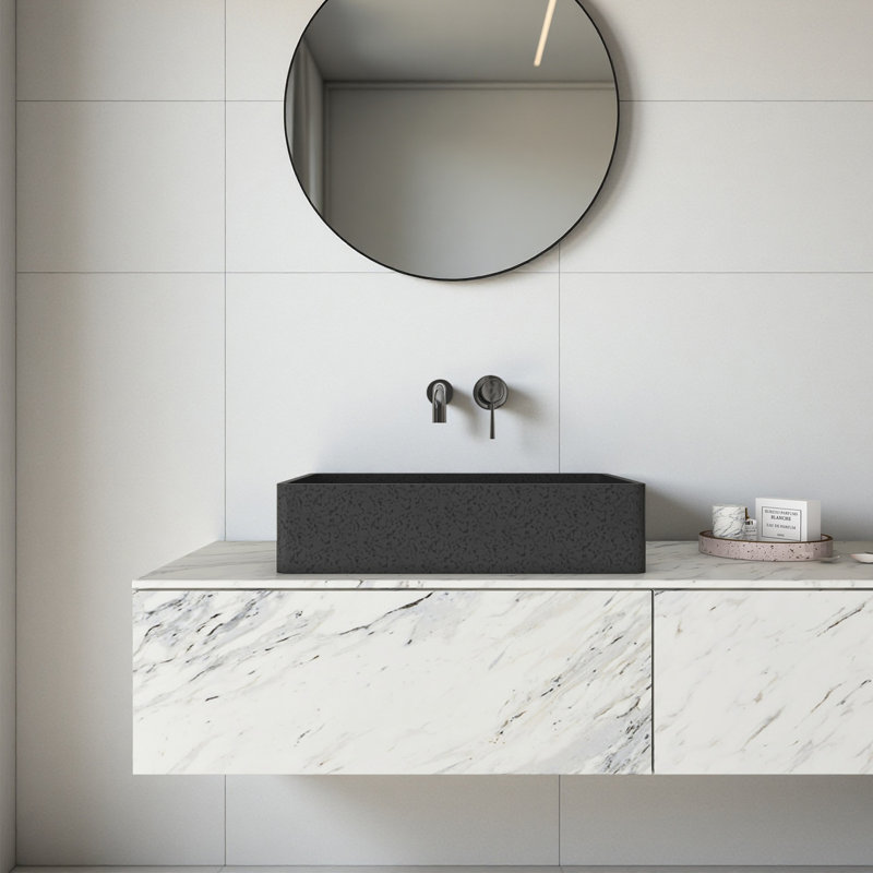 Lavabo de salle de bain moderne vasque rectangulaire en béton, Gris foncé