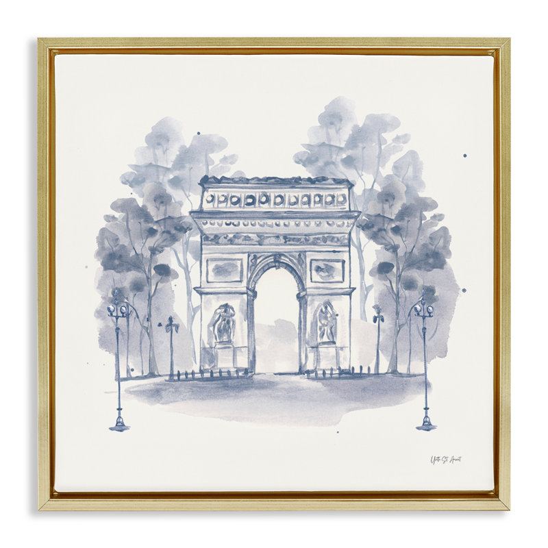 "Arc de Triomphe", art mural encadré sur toile, H 25 po x l 25 po, Cadre flottant métallique doré