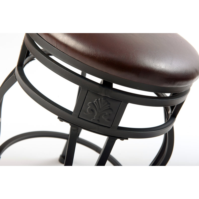 Kristianson 29" Faux Leather Upholstered Swivel Backless Bar & Counter Stool with Espresso Seat, Black Metal Base