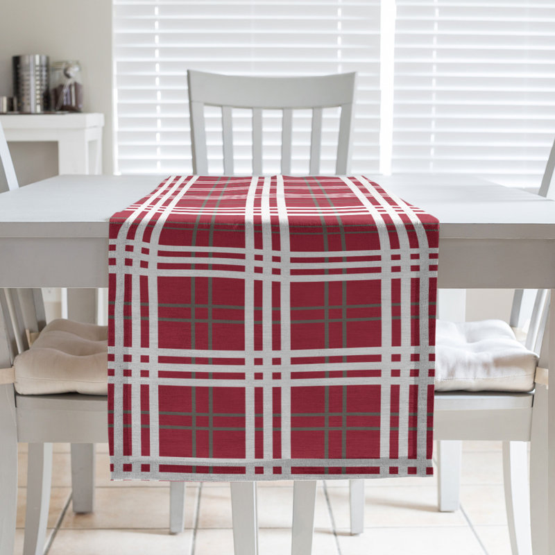 Paid Polyester Table Runner, 90" L x 16" W, Red/Pewter/White
