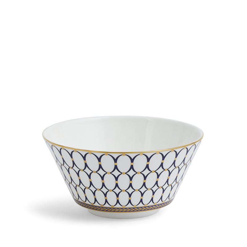 Navy and Gold Geometric Ceramic Cereal Bowl