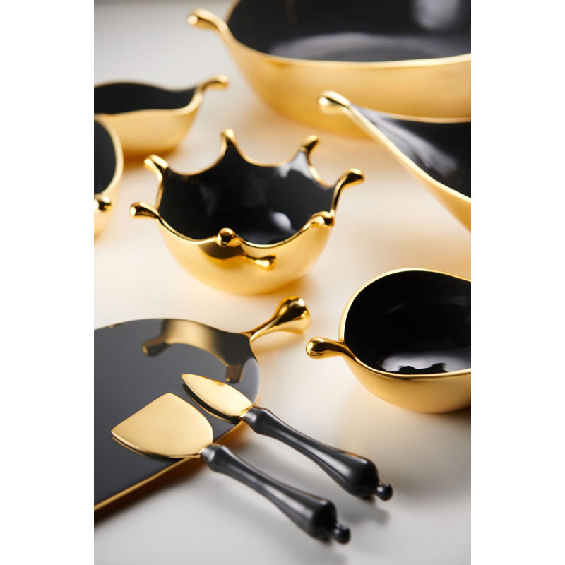 Splash Metal Abstract Posh & Luxe Decorative Bowl in Gold, 4.5" H x 14" W x 25" D