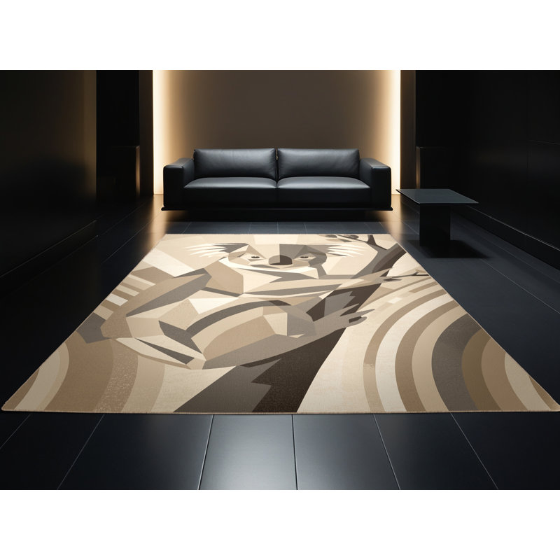 Machine Washable Pavanvir Koala Art Deco Arc Rug in Beige – Beige Binding, 2x5