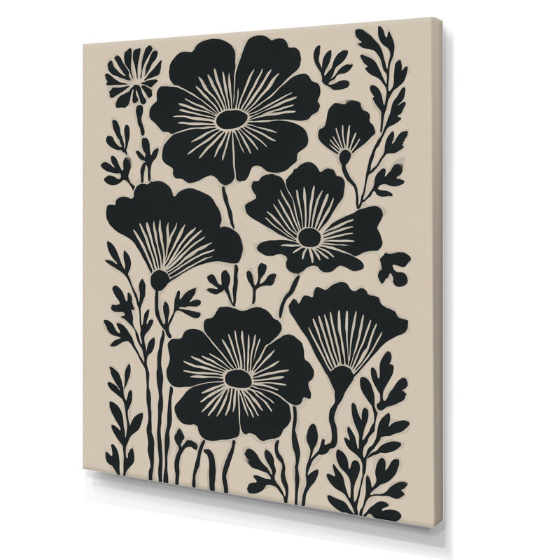 Bleuet Meadows dans des tons de noir et de beige - Art mural sur toile fleurs de bleuet, H 40 po x l 30 po, Toile tendue