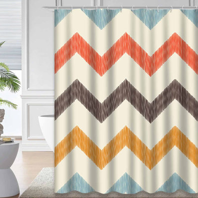 Rideau de douche sans couture à chevrons orange et bleu avec 12 crochets