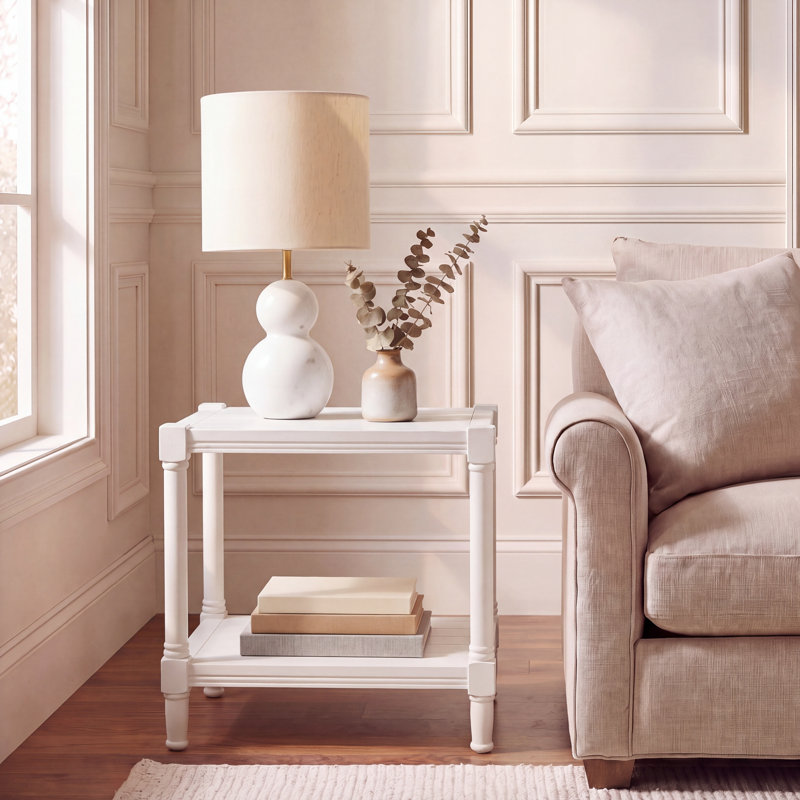 Table de bout avec rangement Nidhogg, Blanc vieilli