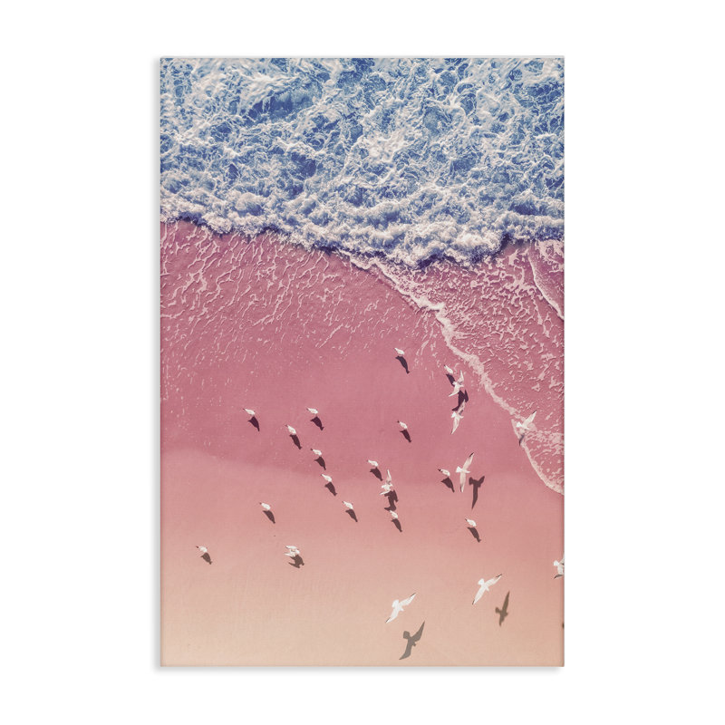 Art mural sur toile Aria Seagulls Pink Beach par Nataly White, H 24 po x l 16 po