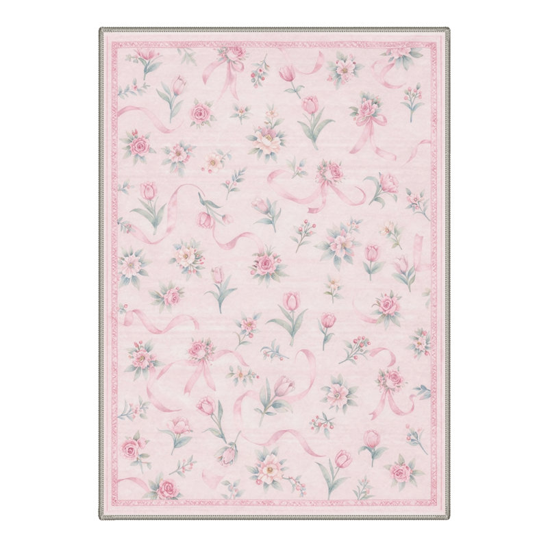 Tapis intérieur rose / vert Annawan, Rectangulaire 8 pi x 10 pi