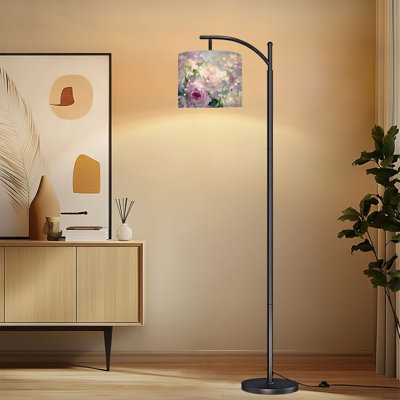 Lampe sur pied à arc avec abat-jour réglable, peinture à l'aquarelle éthérée, lampe sur pied Spring Garden