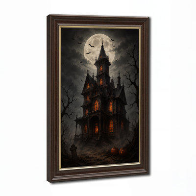 Gothic Haunted House With Glowing Windows And Halloween Canvas Wall Art