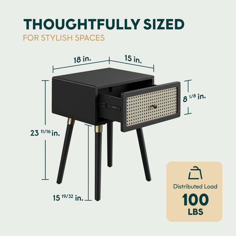 Anspach Nipe Solid Wood Nightstand, Black, Individual