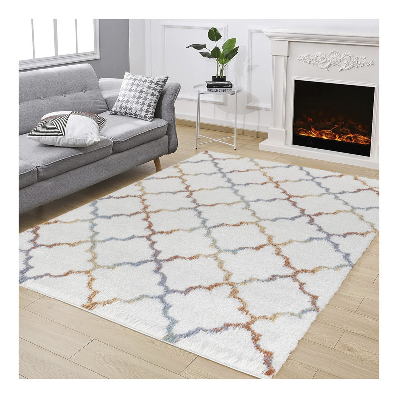 Loft Shag GC_CZY1003 Ivory Shaggy Area Rug, Rectangle 5'3" x 7'