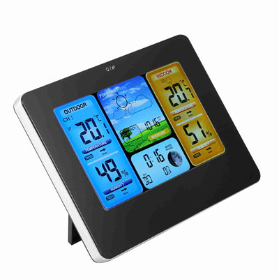 LCD Digital Wireless Weather Station Clock Thermometer Indoor&Outdoor Humidity (Black)