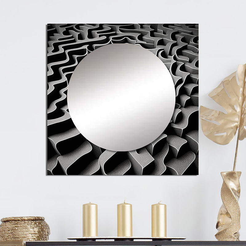 «Through The Rabbit Hole» - Miroir géométrique carré moderne pour décoration murale, 36 po x 36 po
