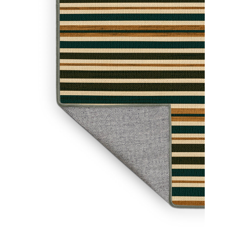 Washable Hunter Green Cream Striped Area Rug, Rectangle 3' x 5'