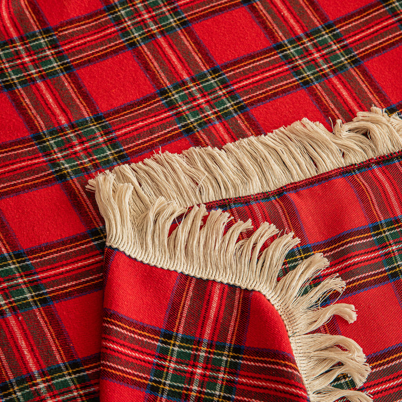 Christmas Plaid Sofa Blanket Cover with Tassels Rectangle Slipcover, Blue/Gray