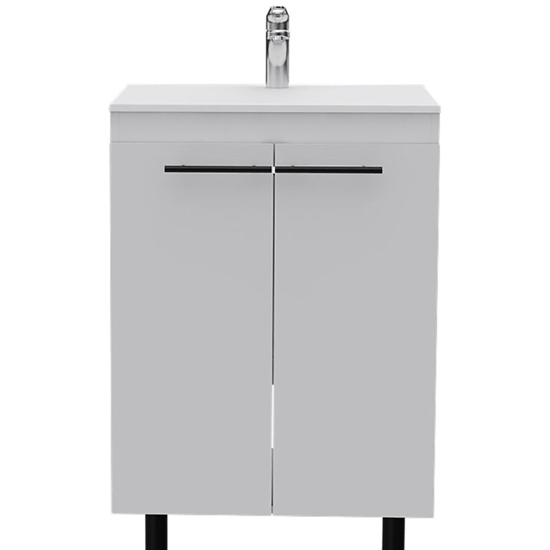 Élégante salle de bain 2 en blanc: meuble-lavabo et armoire à pharmacie avec miroir