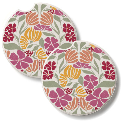 Ensemble de 2 sous-verres de voiture en pierre Floral Melody
