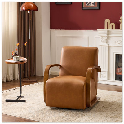 Fauteuil d'appoint pivotant rétro - similicuir de luxe, accoudoirs en bois massif, confort ergonomique - parfait pour le salon, la lecture, petit canapé simple pour la chambre à coucher, le bureau, un appartement