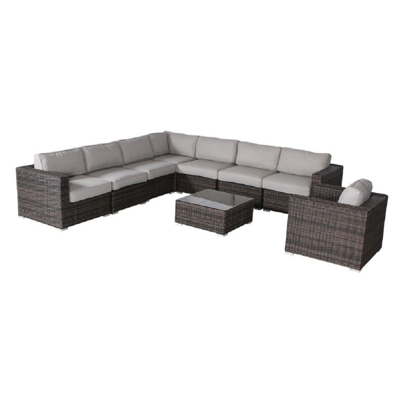 Thorkil Fully Assembled Wicker 7 - Person Seating Group with Cushions, Espresso, Olefin Gray