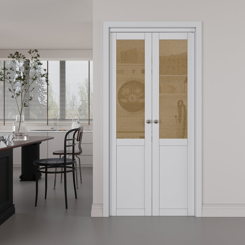 Portes pivotantes en bois manufacturé et imitation rotin tissées à la main avec trousse de quincaillerie 1Solide