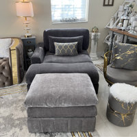 Ariee Upholstered Chaise Lounge Wade Logan Fabric: Light Gray Corduroy