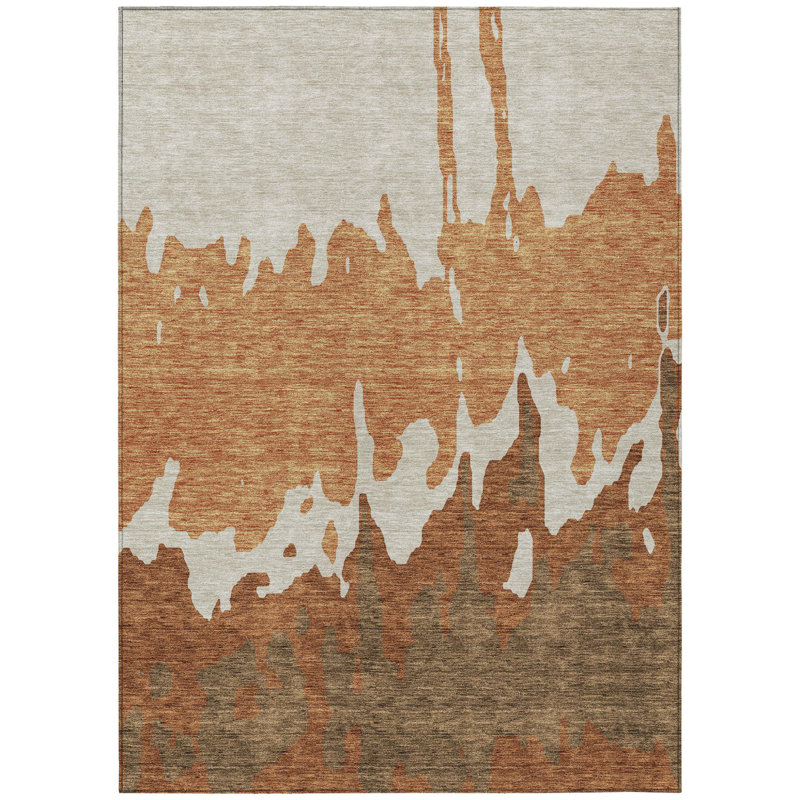Tapis extérieur lavable abstrait orange et brun 10 pi x 14 pi