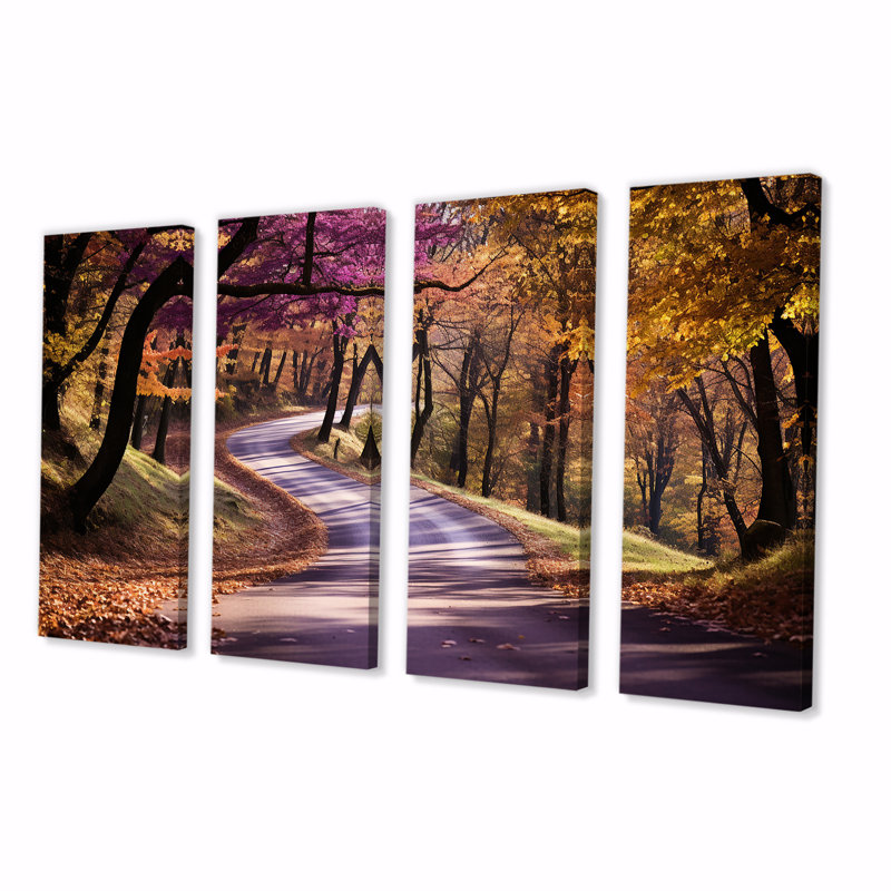 Ensemble de 4 décorations murales Shades Of Purple Road Into Forest V - Road, H 32 po x l 64 po