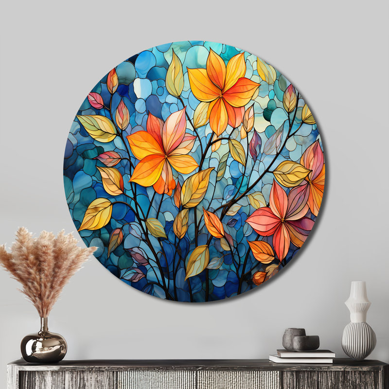Mosaïque colorée I - Art abstrait rond en métal, H 36 po x l 36 po