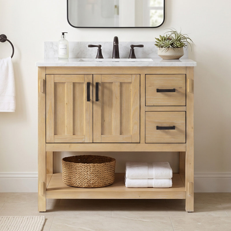 Floyd 36" Freestanding Single Bathroom Vanity with Engineered Stone Top, Natural Cedar