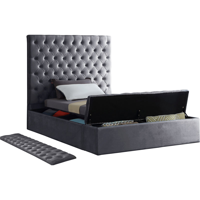 Lit plateforme tapissier avec rangement Johnnay, Simple, Velours gris