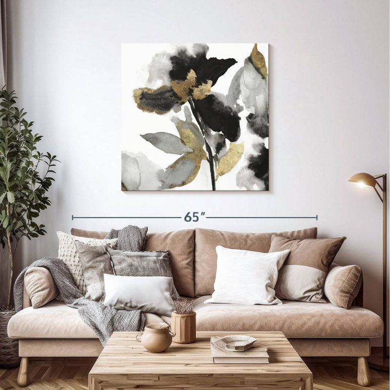 Avery Black Petals Gold Leaves II, 39" H x 39" W