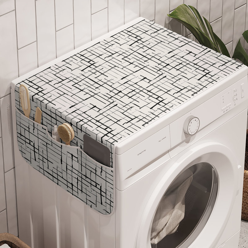 East Urban Home Geometric Washing Machine Organizer Pack of 2 47" x 18.5" Charcoal Grey Ivory