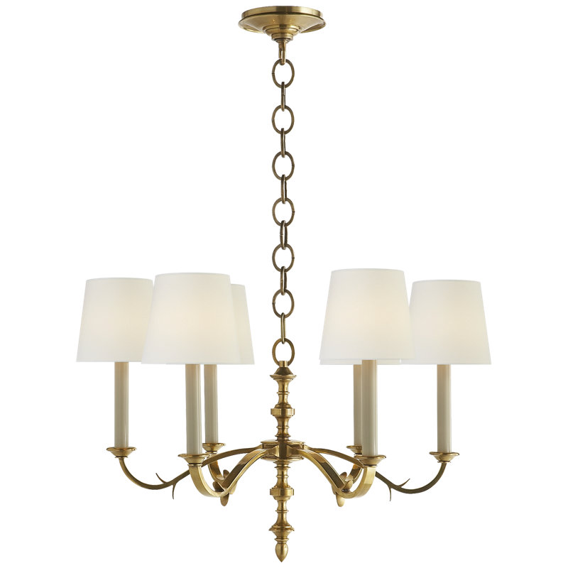 Thomas O'Brien Channing Small Chandelier, Hand-Rubbed Antique Brass, Fabric