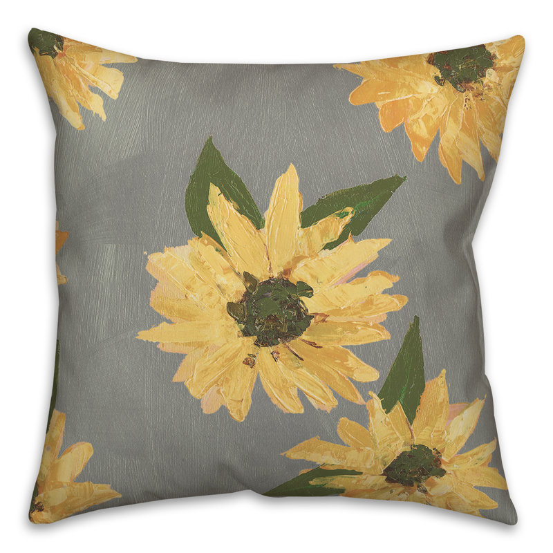 Housse de coussin d'extérieur carré 9 pièces Painted Sunflower, gris, 20 po x 20 po