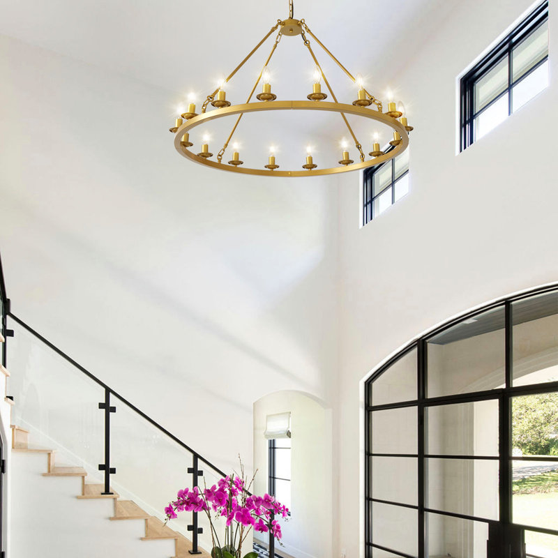 Mccormick 16-Light-Wagon Wheel Chandelier, Farmhouse Wagon Wheel Chandeliers For Dining Room, Round Chandelier For Living Room, Foyer, Entryway