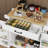 Kitchen Island Rolling Trolley Cart With 1 Drawer & 2 Doors With Storage Racks & Adjustable Shelves & Towel Rack & Seasoning Rack Rubber Wood Table Top-White