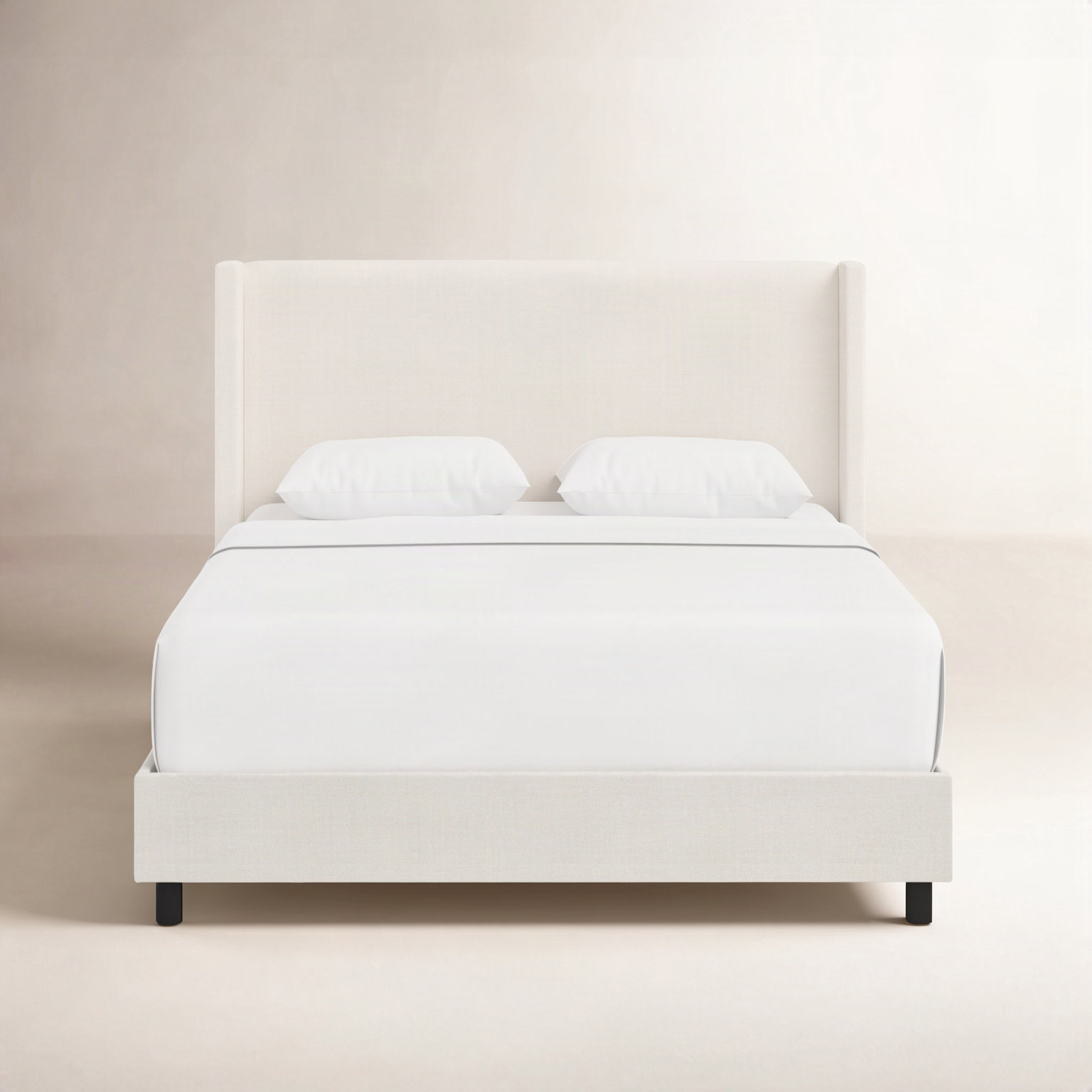 Hanson Linen Upholstered Wingback Bed, King, Zuma White Textured Linen