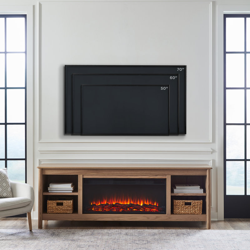 Kells 81" Electric Fireplace TV Stand, Light Oak