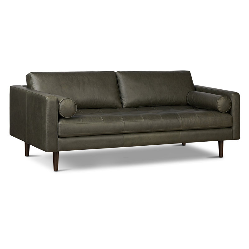 Napa 88.5'' Full-Grain Genuine Italian Leather Sofa, Olivine Green