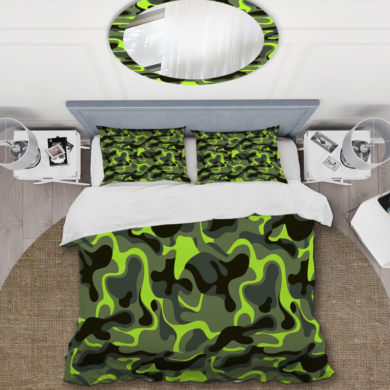 Ensemble de housse de couette en microfibre vert / noir 3 pièces