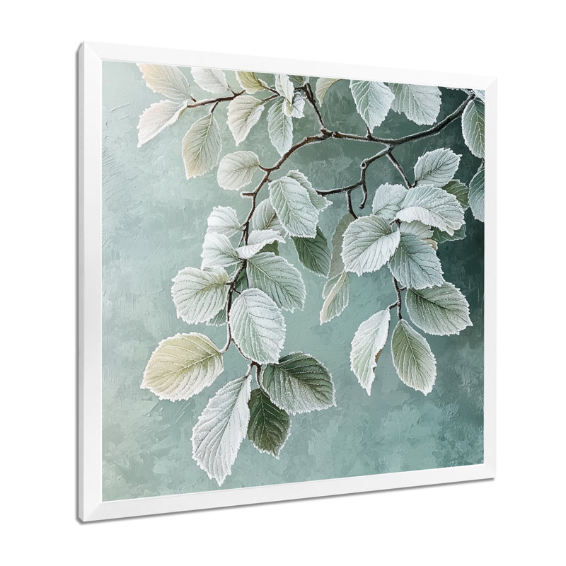 Frosted Leaves I - feuilles, art mural, Reproduction encadrée d'une seule photo, H 16 po x l 16 po, Blanc