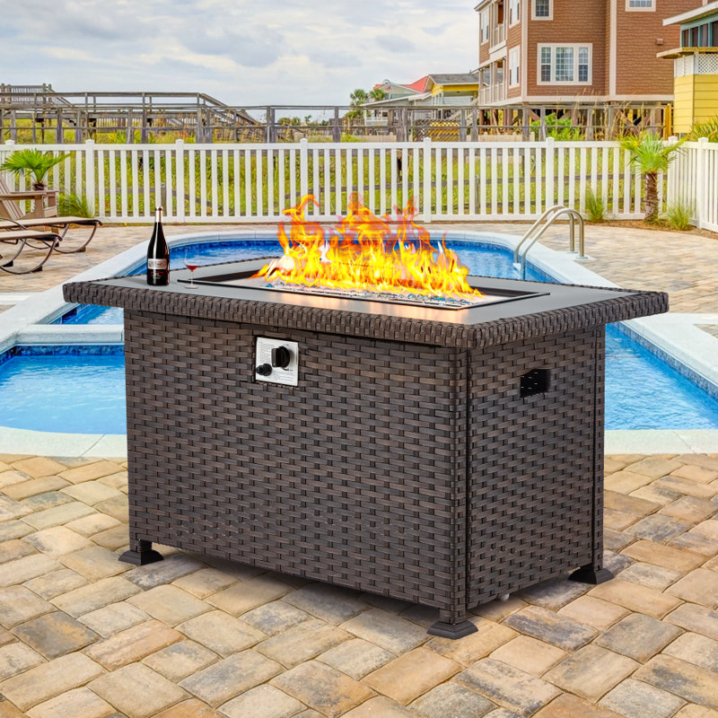 Fire Pit Table Auto-Ignition Propane Gas Fire Pit Table, Dark Brown, 24.8" H x 50.4" W x 30.5" D