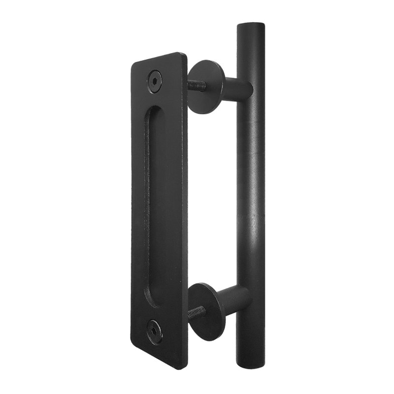 Black Powder Coated Aluminum and Steel Barn Door Handle Set